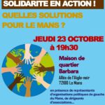 Réunion citoyenne : FACE AUX INÉGALITÉS, LA SOLIDARITE EN ACTION ! QUELLES SOLUTIONS POUR LE MANS ? Maison de Quartier Barbara - jeudi 23 octobre 2025 à 19h30