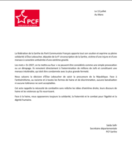 soutien à Élise Leboucher, victime d’une injure et d’une menace antisémite